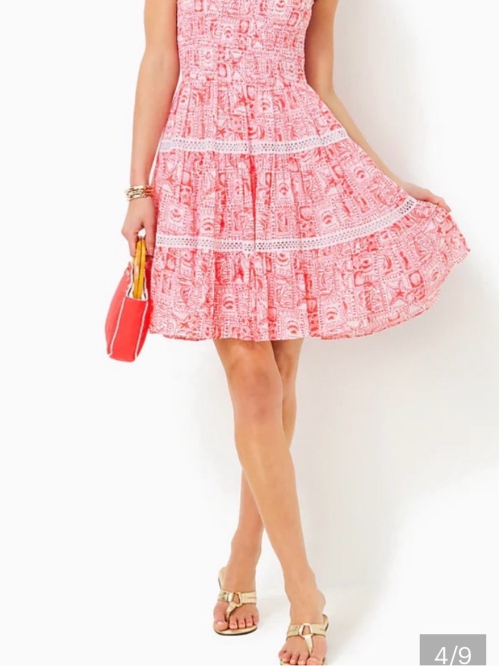Lilly Pulitzer Kelvina Strapless Smocked Dress Mizner Red Seaside Harbour Size M - Picture 6 of 16